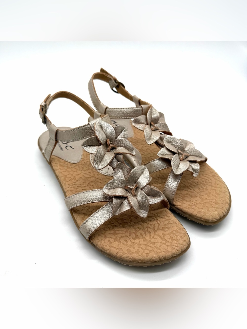 Born Concept Boc Flower Leather Ankle Strap Sandals Size 8 Fairy Metallic